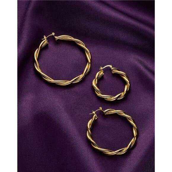 Twist Earrings - Gold Twisted Hoop Earrings & Thick Silver Hoop Earrings Women - Picture 5 of 7